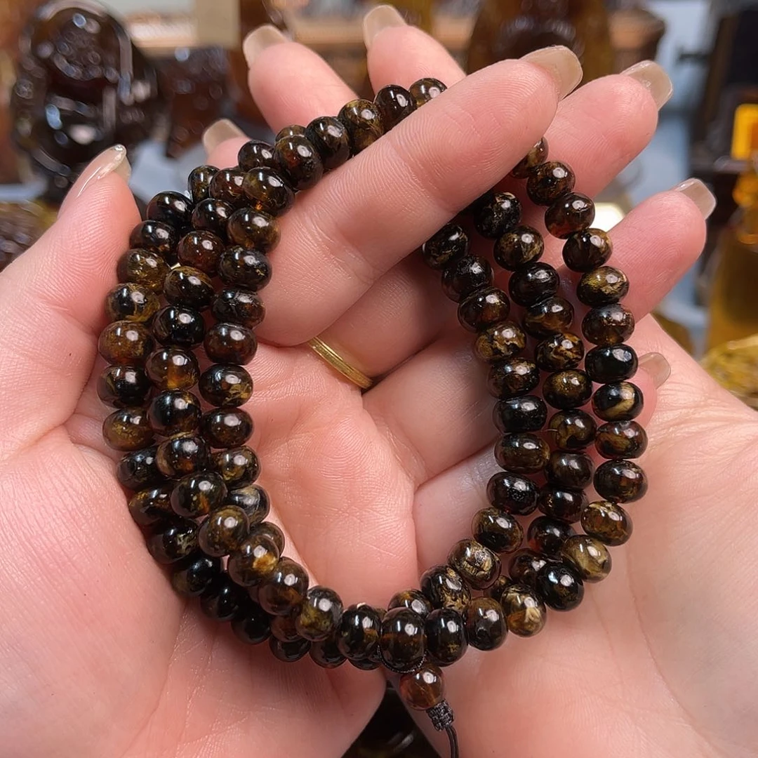 琥珀手链未镶嵌抚顺琥珀8+黑花108