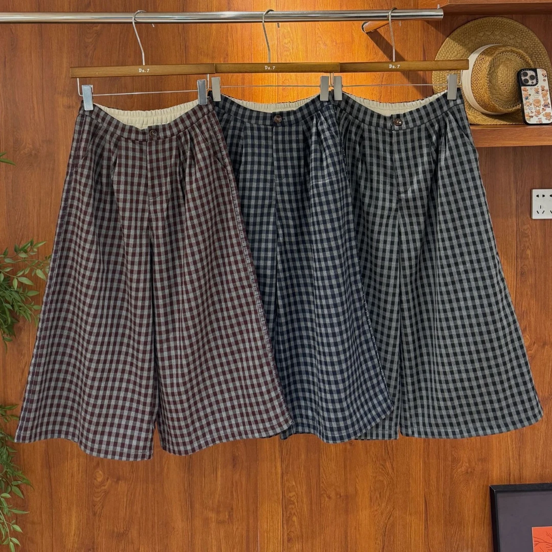 加绒格子裤女秋冬2025新款加厚宽松直筒阔腿裤3200