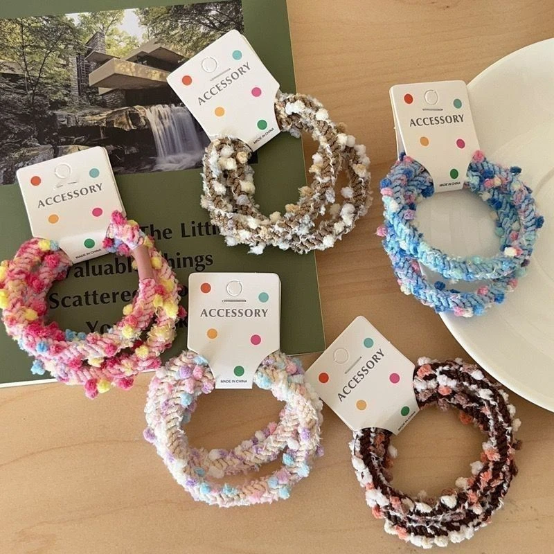 温柔编织点彩豆豆韩系撞色高弹力耐用马尾皮筋新款可爱冰淇淋发圈