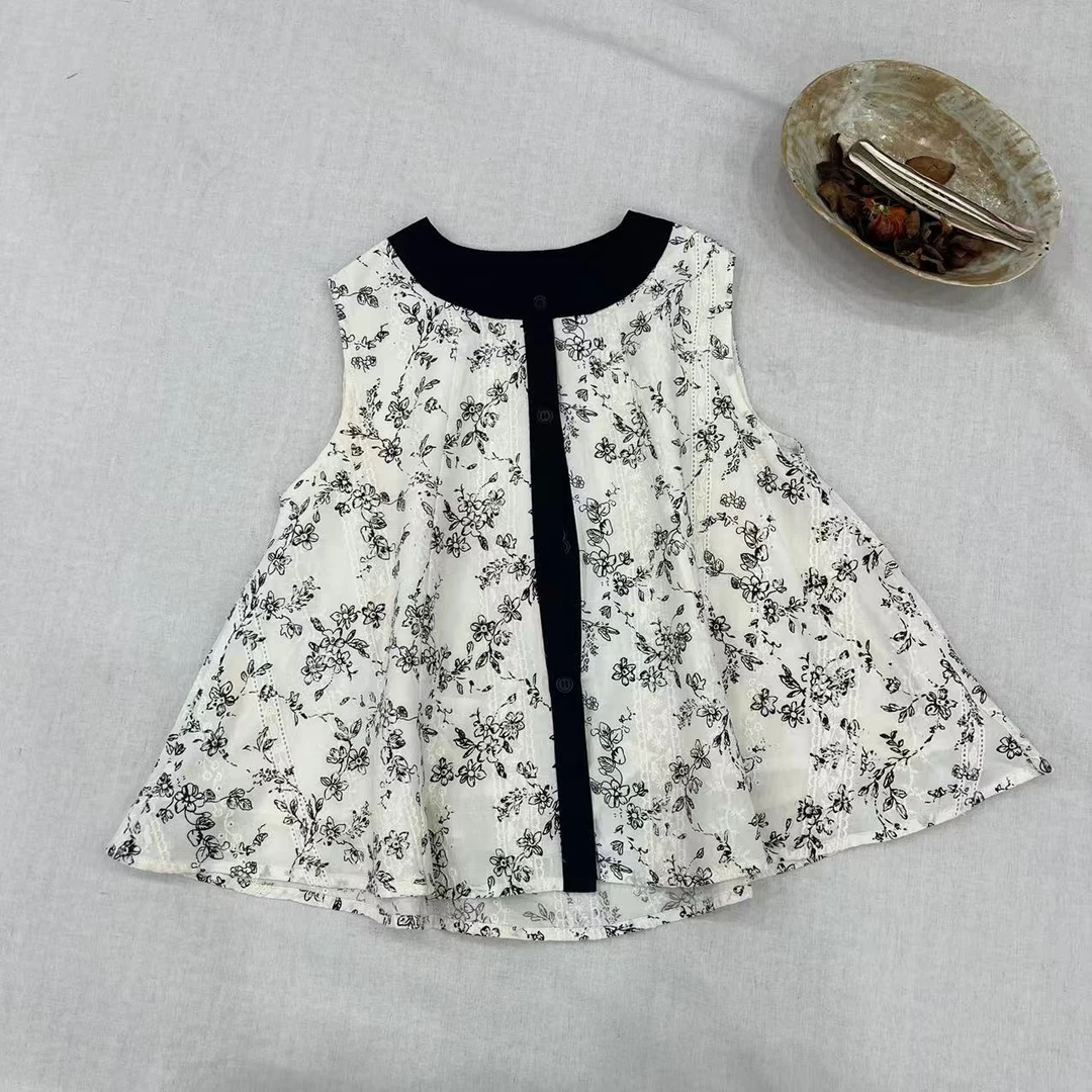 〖姐姐家〗2025夏款萌娃穿搭碎花开衫背心bt6097