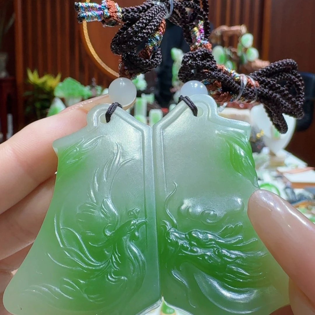 和田玉翠青龙凤对未镶嵌