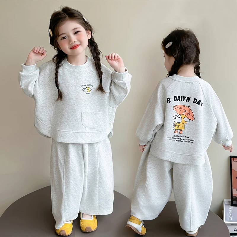 女童卡通卫衣套装洋气儿童春秋季新款女宝宝宽松休闲两件套小女孩
