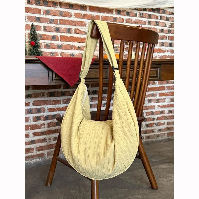 韩系棉麻肌理感饺子包新款慵懒风休闲百搭托特包大容量单肩斜挎包