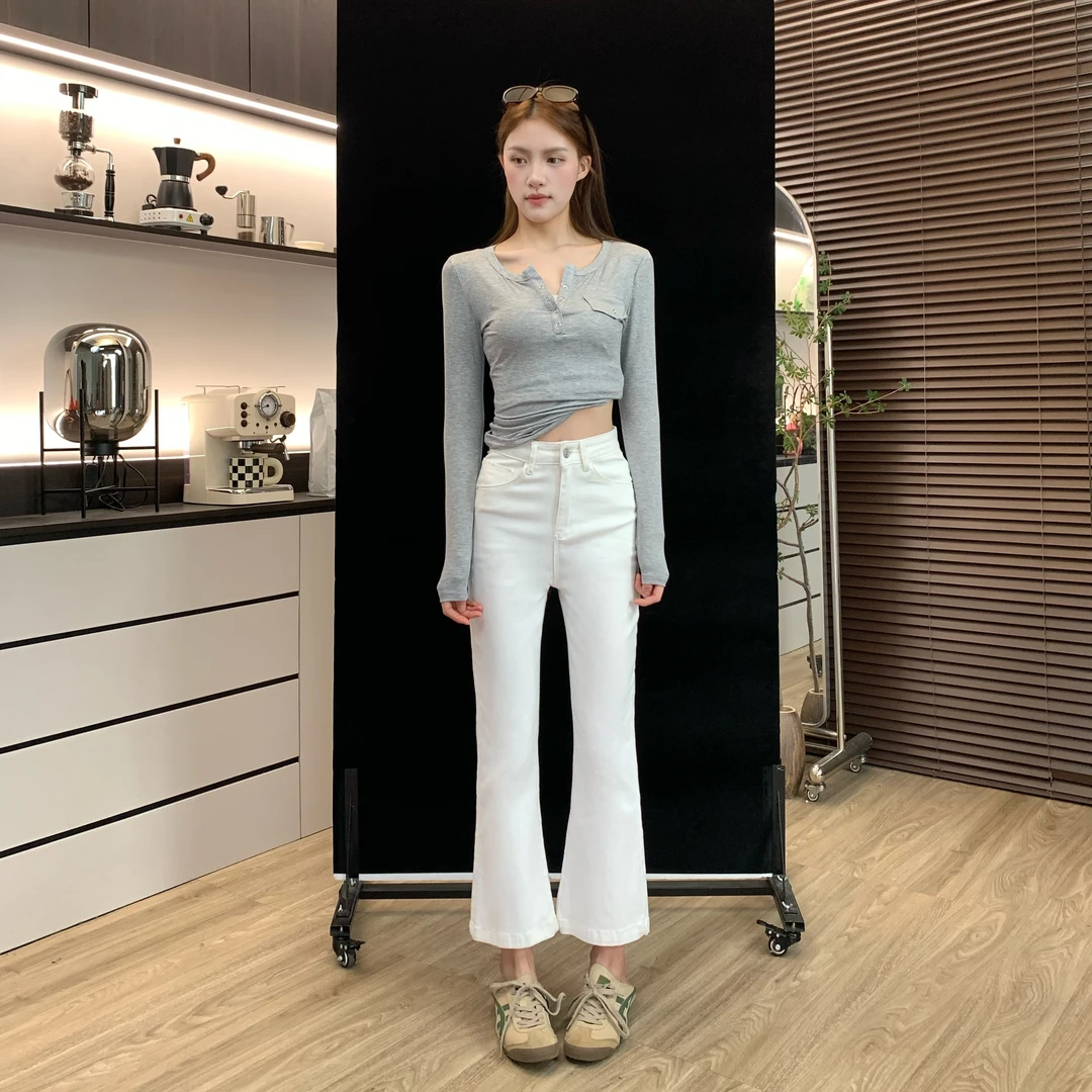 肚子9389白色直筒牛仔裤女春季新款设计感九分裤高腰显瘦烟管裤子