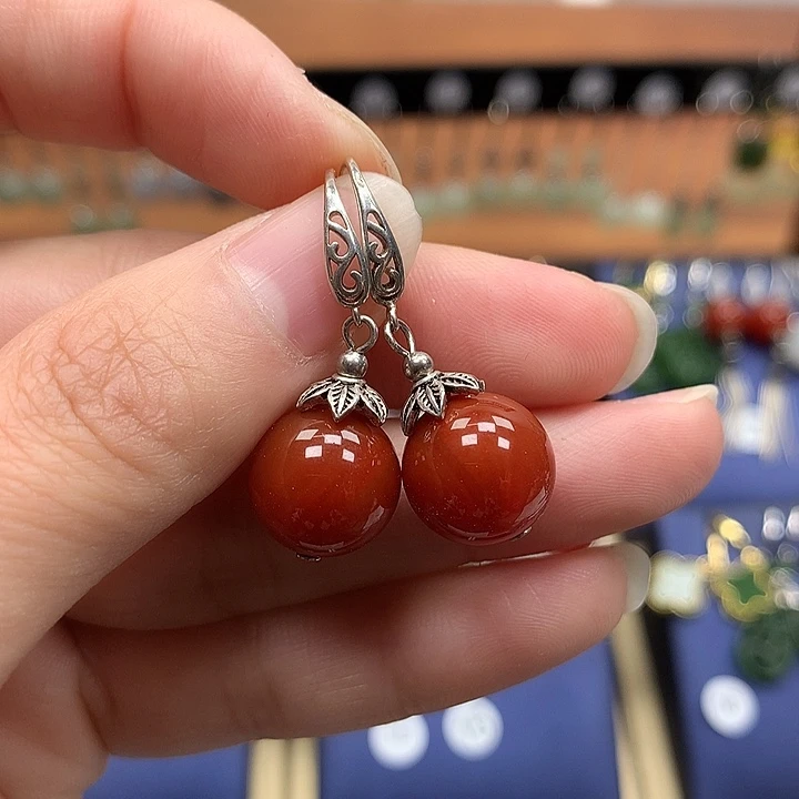 玛瑙/玉髓银S925镶嵌耳环12左右