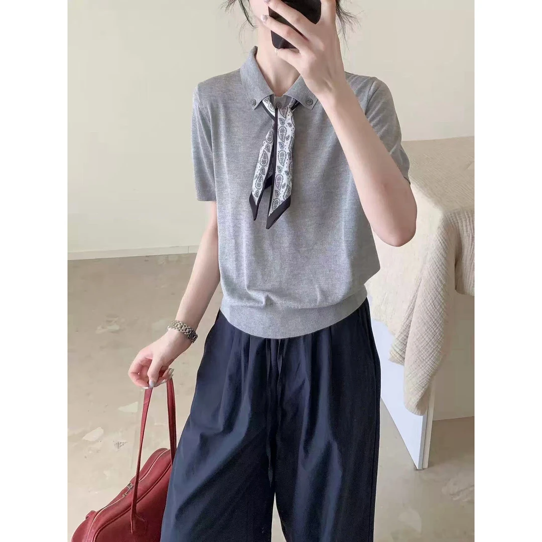 【李李家】南油高货夏季新款百搭气质显瘦短袖薄款针织衫上衣