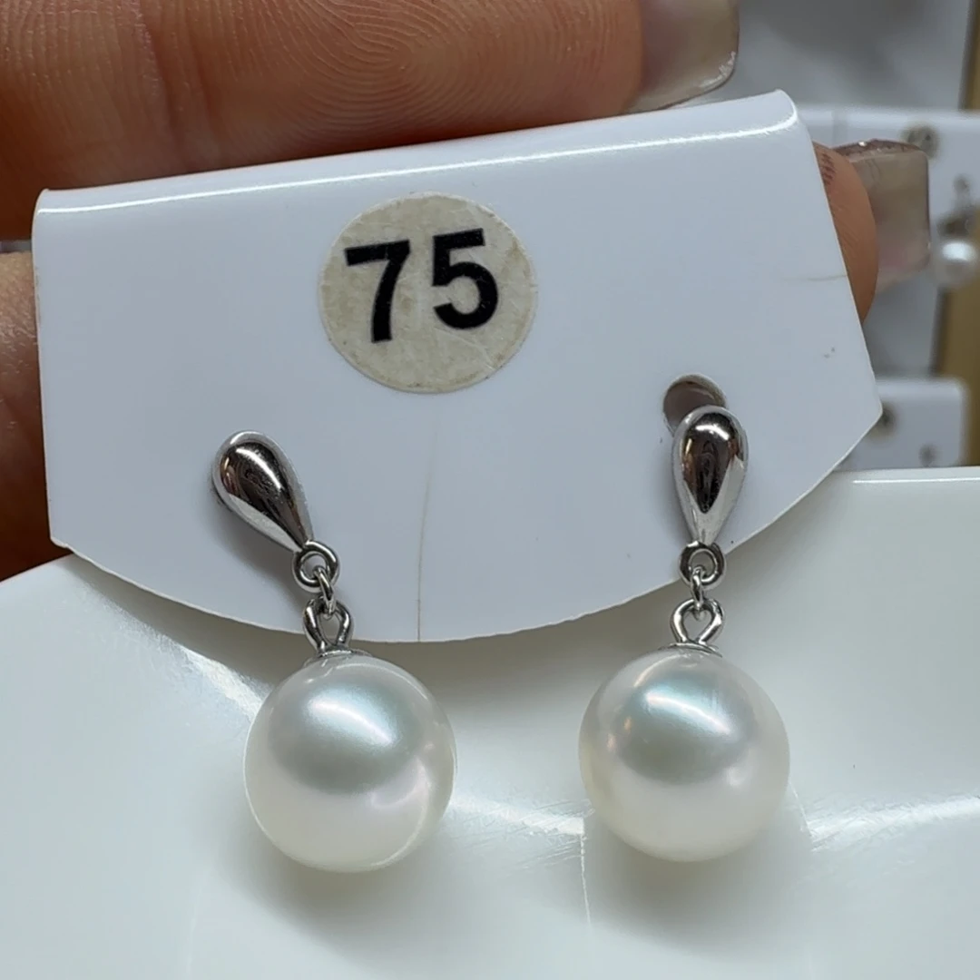 自***华耳饰银S925镶嵌淡水珍珠珍珠8.2