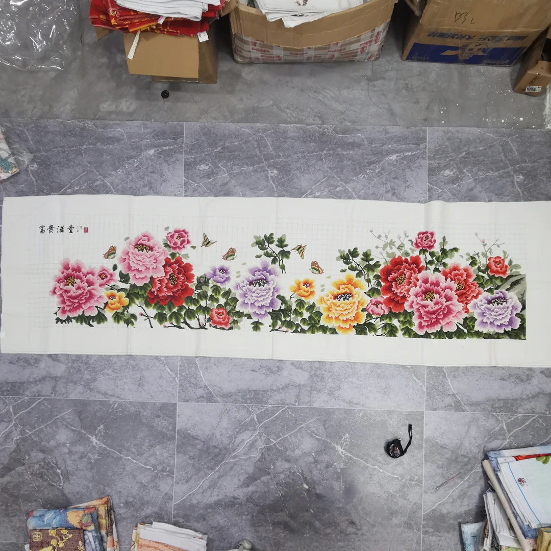 纯手工十字绣成品富贵满堂牡丹花国色牡丹客厅大幅装饰挂画绣好的