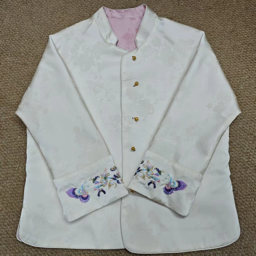 [秀凤]直襟立领棉服薄款上衣长袖绣花复古时尚环保高端气质外套