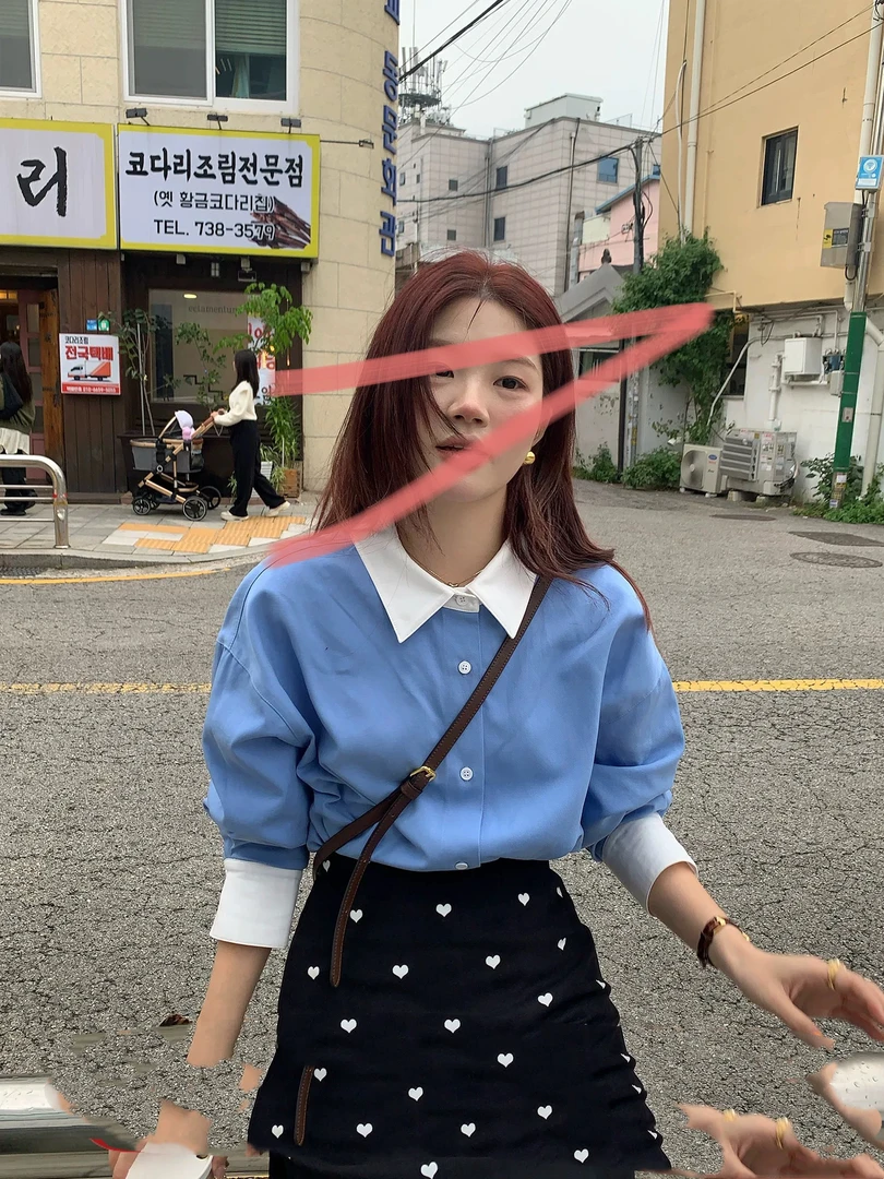 肉肉家*大码蓝色椰林衬衫