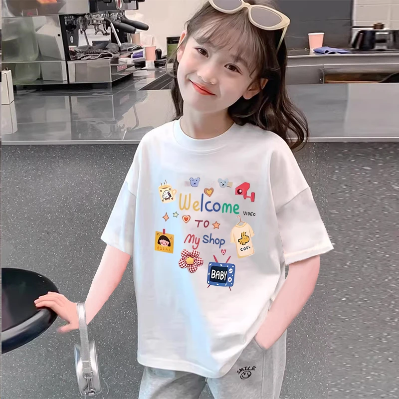 女童短袖t恤夏季2025新款儿童洋气时髦夏装中大童纯棉初中生上衣