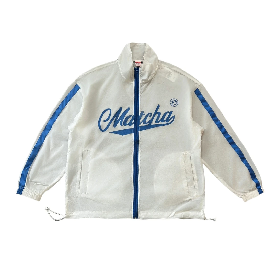 白色撞色蓝条纹字母抹茶家防晒服UFP50+宽松透气凉爽超轻皮肤衣