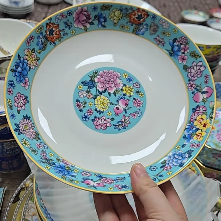 瓷片微瑕珐琅彩万花8寸4个深盘666666
