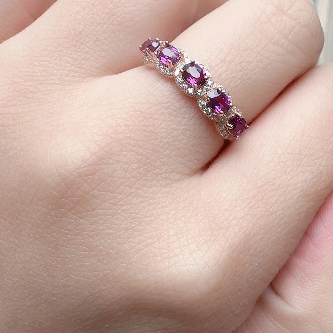 石榴石戒指银S925镶嵌戒指364