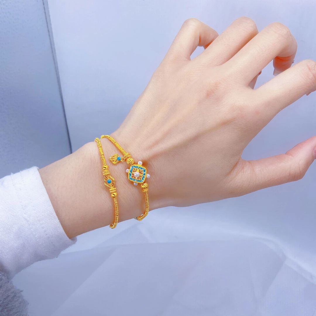 赛菲尔万足®足金珐琅彩四合如意手串