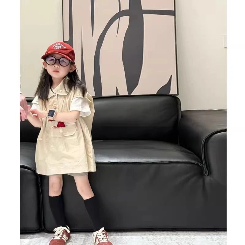 韩国童装儿童套装潮酷工装背心裙女童夏季洋气连衣裙短袖两件套潮