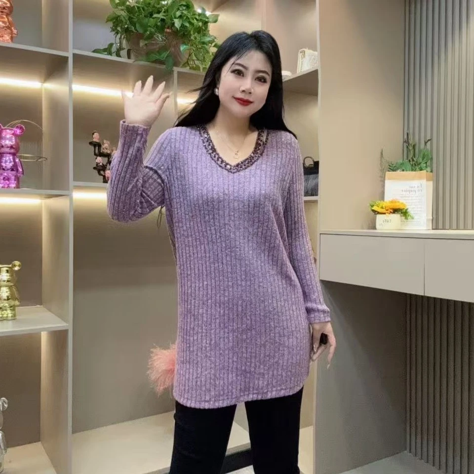 秋季上衣-千 24818 时尚潮流轻奢风领钻设计亮闪胖MM大码女装新款