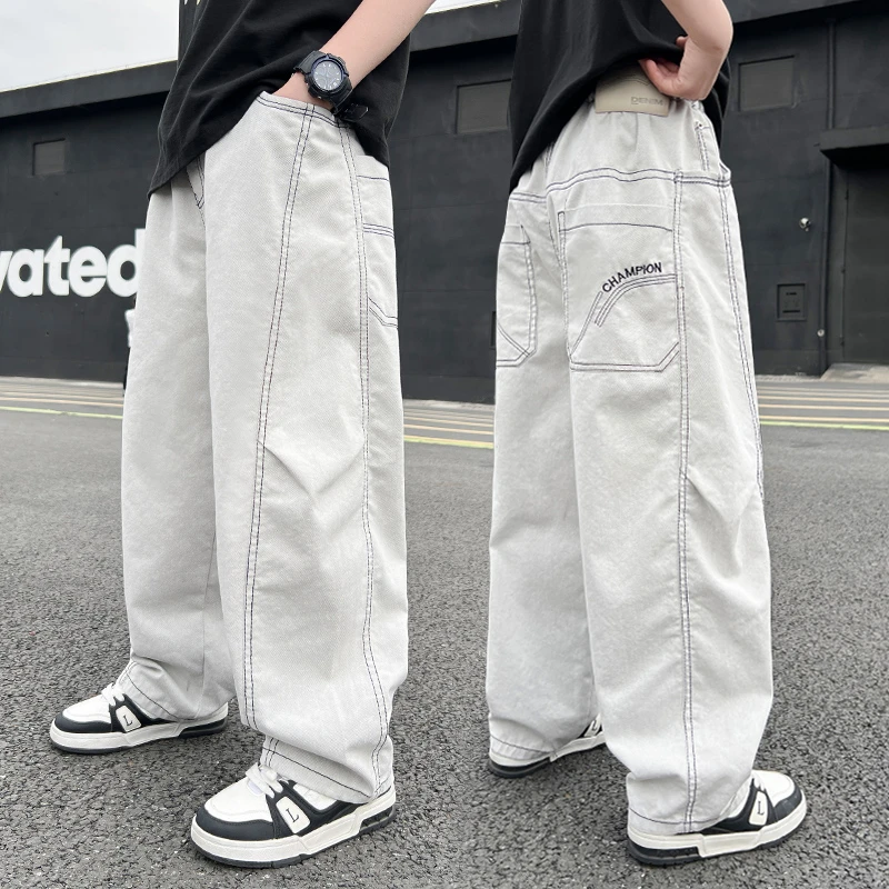 男童牛仔裤夏季薄款2025中大童休闲韩版长裤宽松儿童裤子洋气潮流