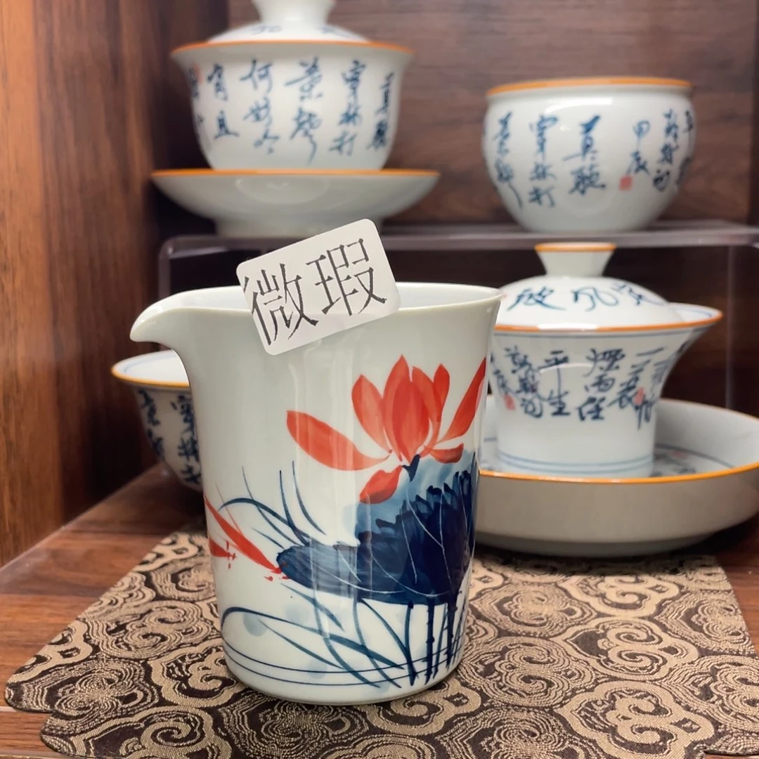 釉下手绘茶具微瑕