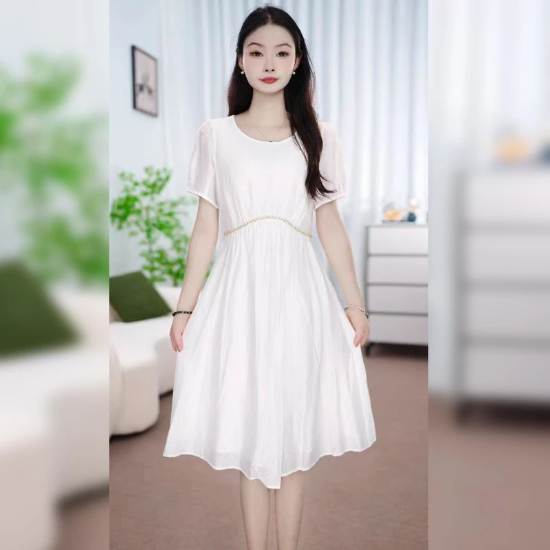 轻奢小众收腰中长款连衣裙夏季宽松中长裙显瘦气质时尚女裙0523