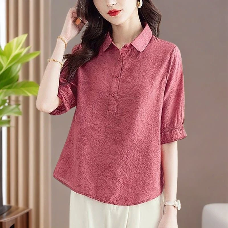 新款夏季时尚洋气大码遮肉百搭显瘦翻领加大加宽女装冰丝上衣衬衫