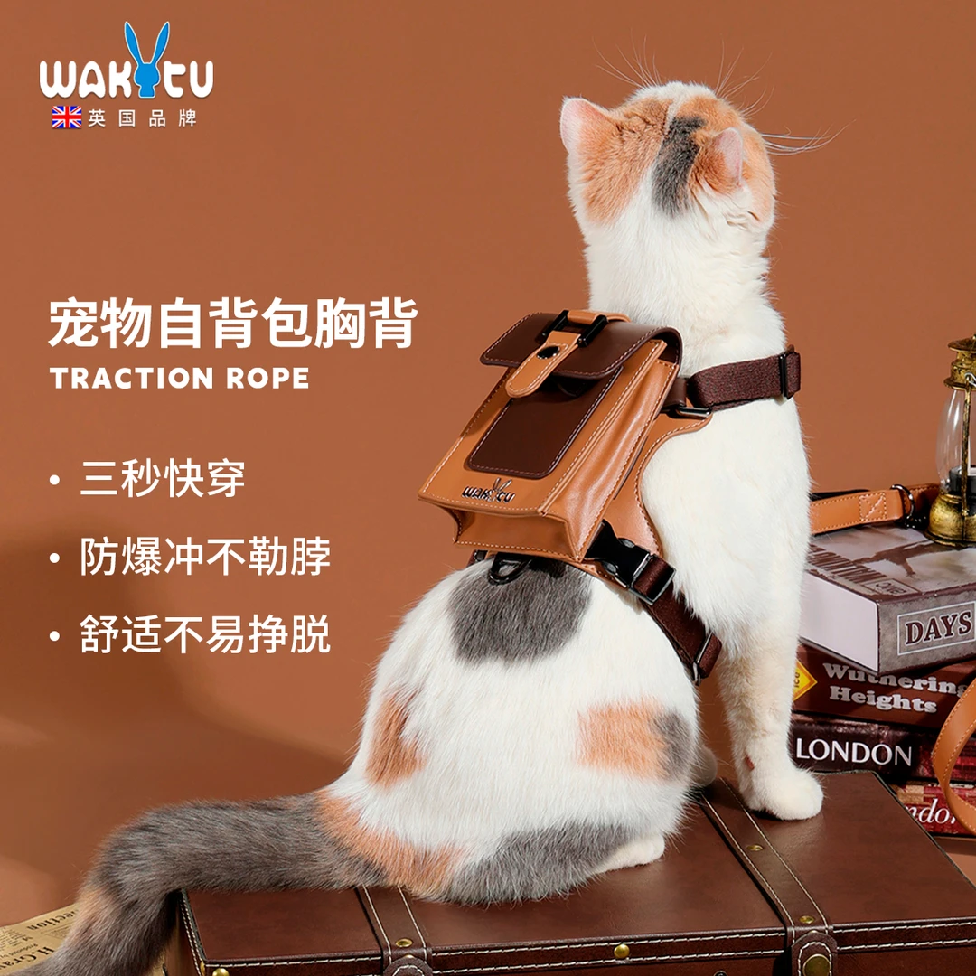 Wakytu英国宠物胸背带可调节小型犬猫背包外出遛狗绳防挣脱牵引绳