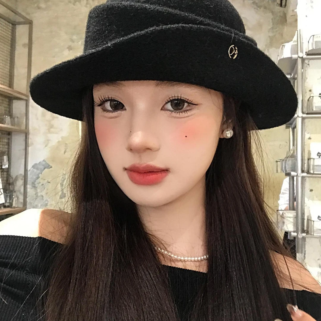 赫本风法式黑色优雅礼帽女秋冬显脸小卷边毛呢千金帽子复古渔夫帽