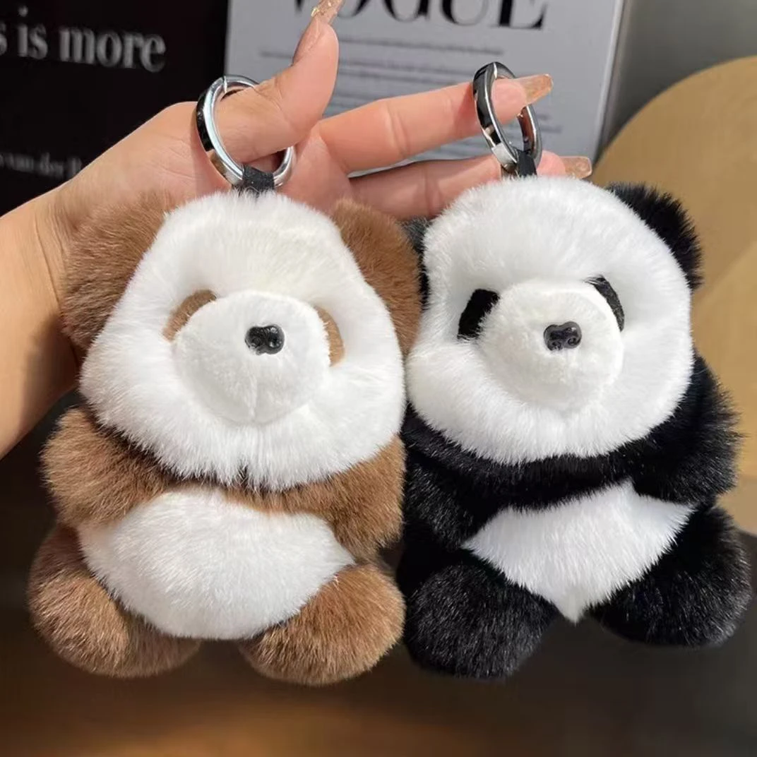 真獭兔毛国宝熊猫ins汽车挂件包包挂件钥匙扣挂礼物毛绒公仔正版
