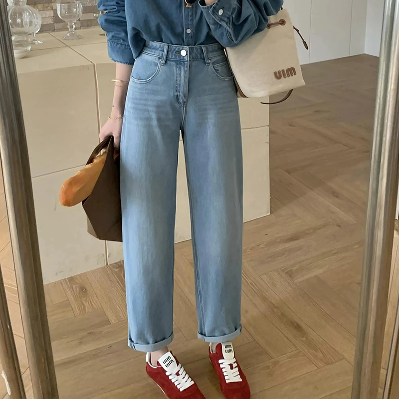 Julychee 轻盐薄款牛仔裤 九分老爹裤哈伦休闲裤