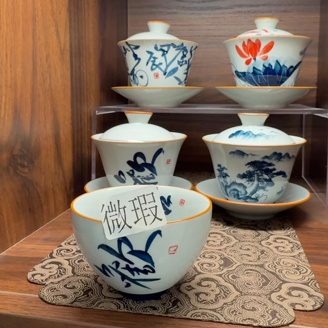 釉下手绘茶具微瑕