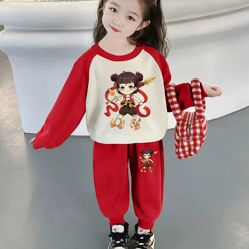 哪吒魔童闹海儿童服装2025新款男女童套装春秋长袖卫衣衣服两件套