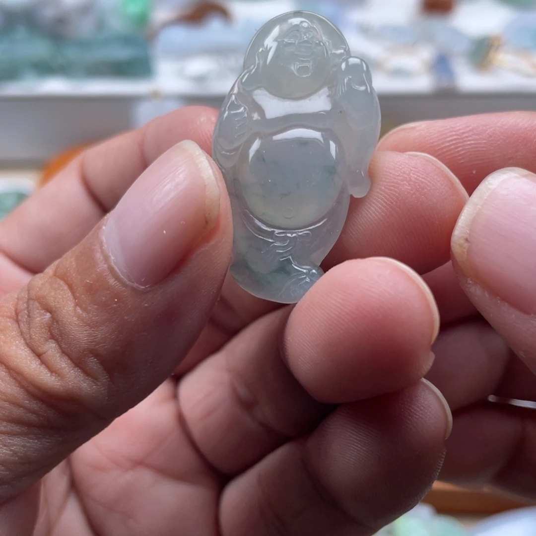 翡翠未镶嵌颈饰翡翠冰飘花布袋佛