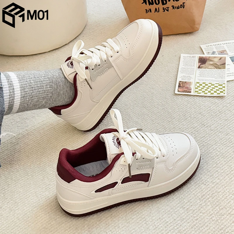M01休闲板鞋女鞋2025春季新款百搭厚底鞋子女增高ins潮小白鞋女