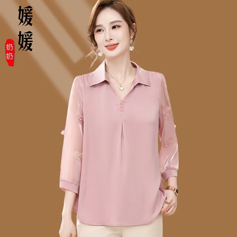 中年妈妈装洋气衬衫夏装上衣时尚2025新款中老年女装宽松雪纺小衫