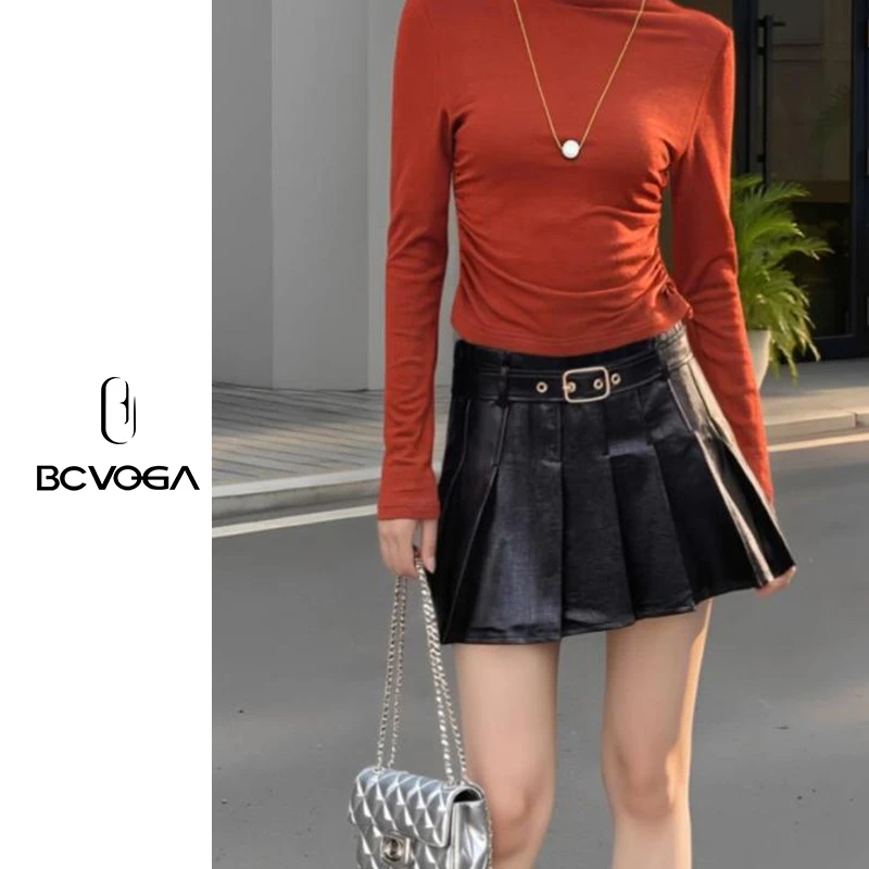 BCVOGAINS风夏季半裙短裙A字纯色裙子衬衫厚款半身裙百褶裙高腰