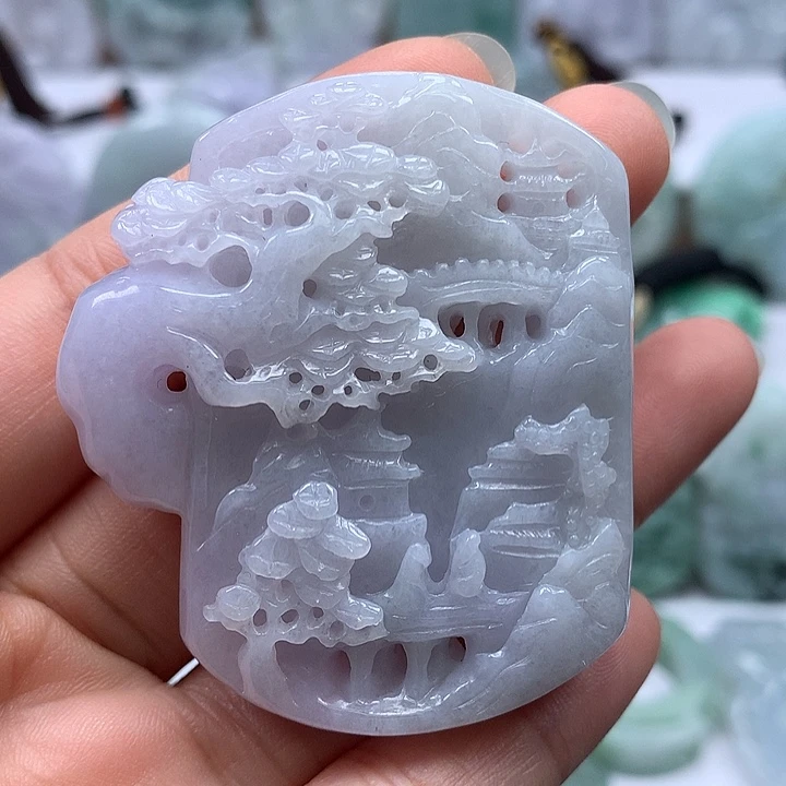 翡翠未镶嵌颈饰山水两面工艺福利