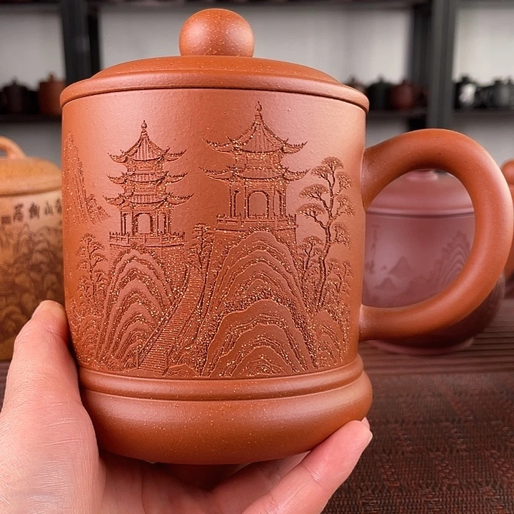 紫砂茶杯宜兴原矿紫砂盖杯