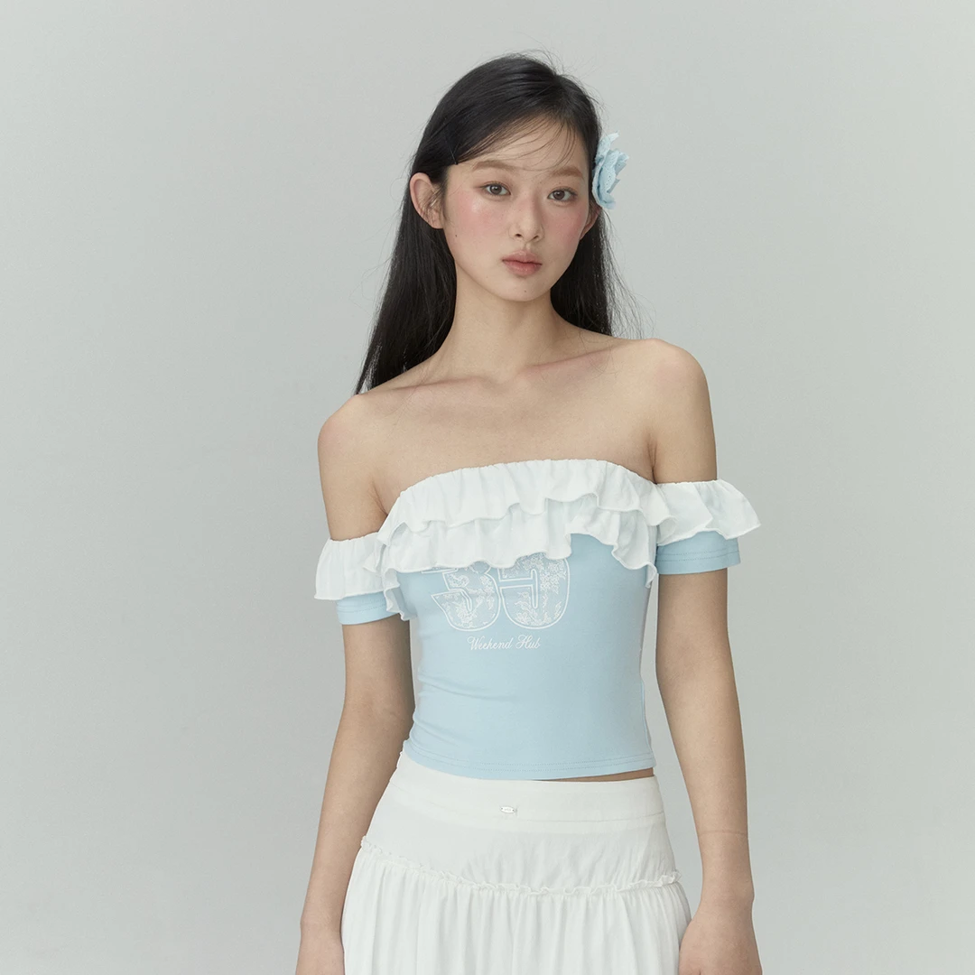 WEEKEND HUB运动感字母印花一字肩25202E011D