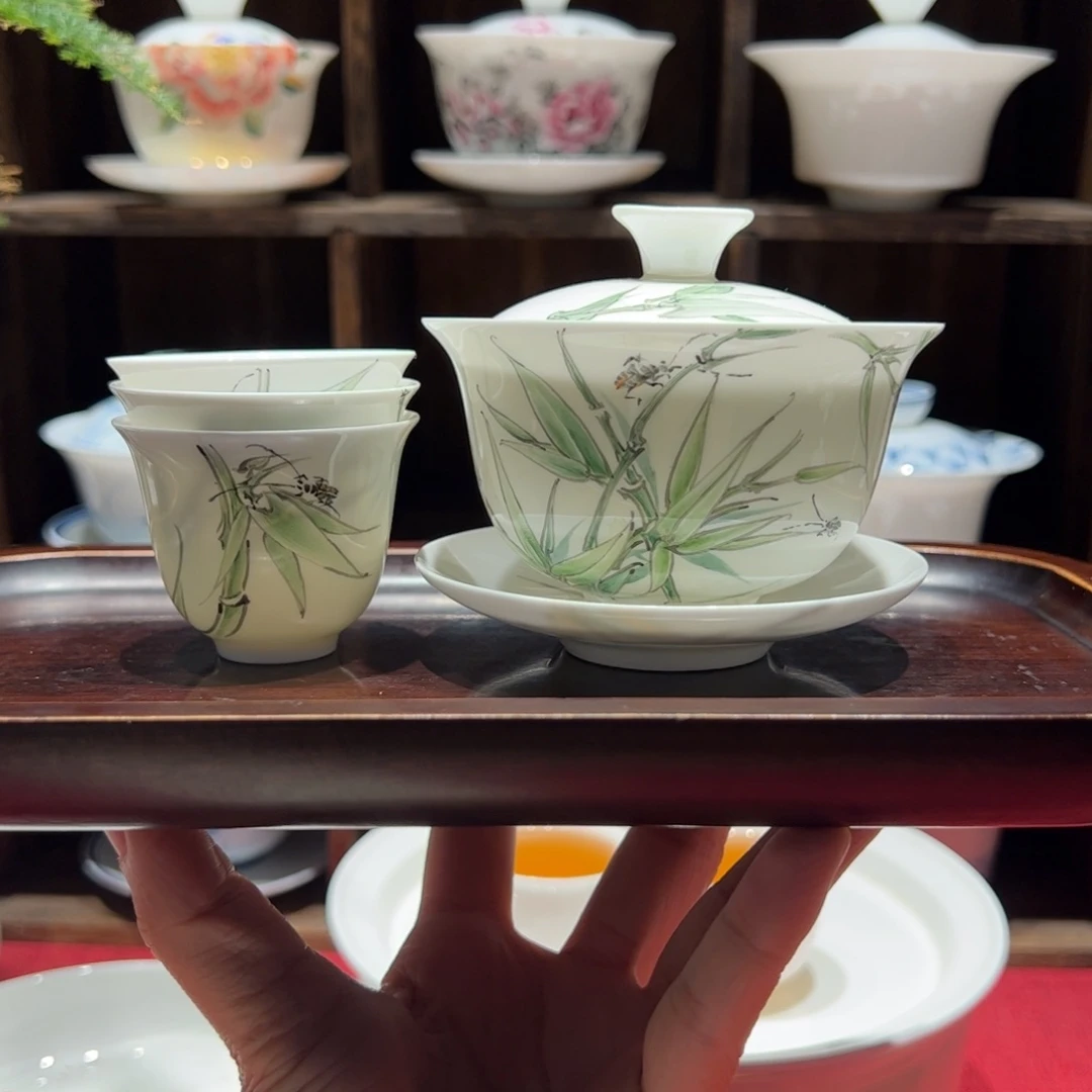 竹子盖碗+3竹子客杯