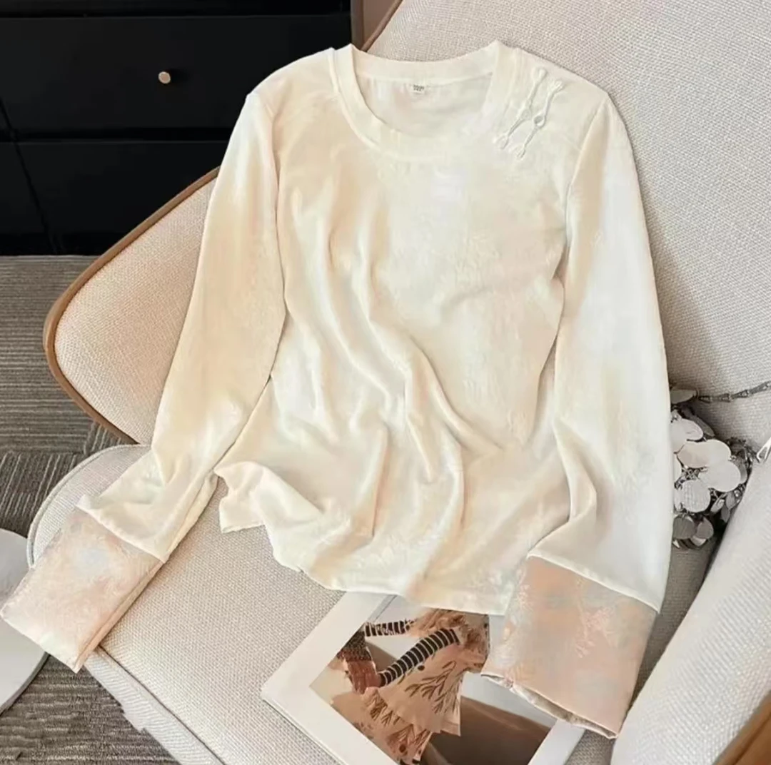 【苏悦】新中式国风织锦拼接时尚气质百搭春款小衫上衣