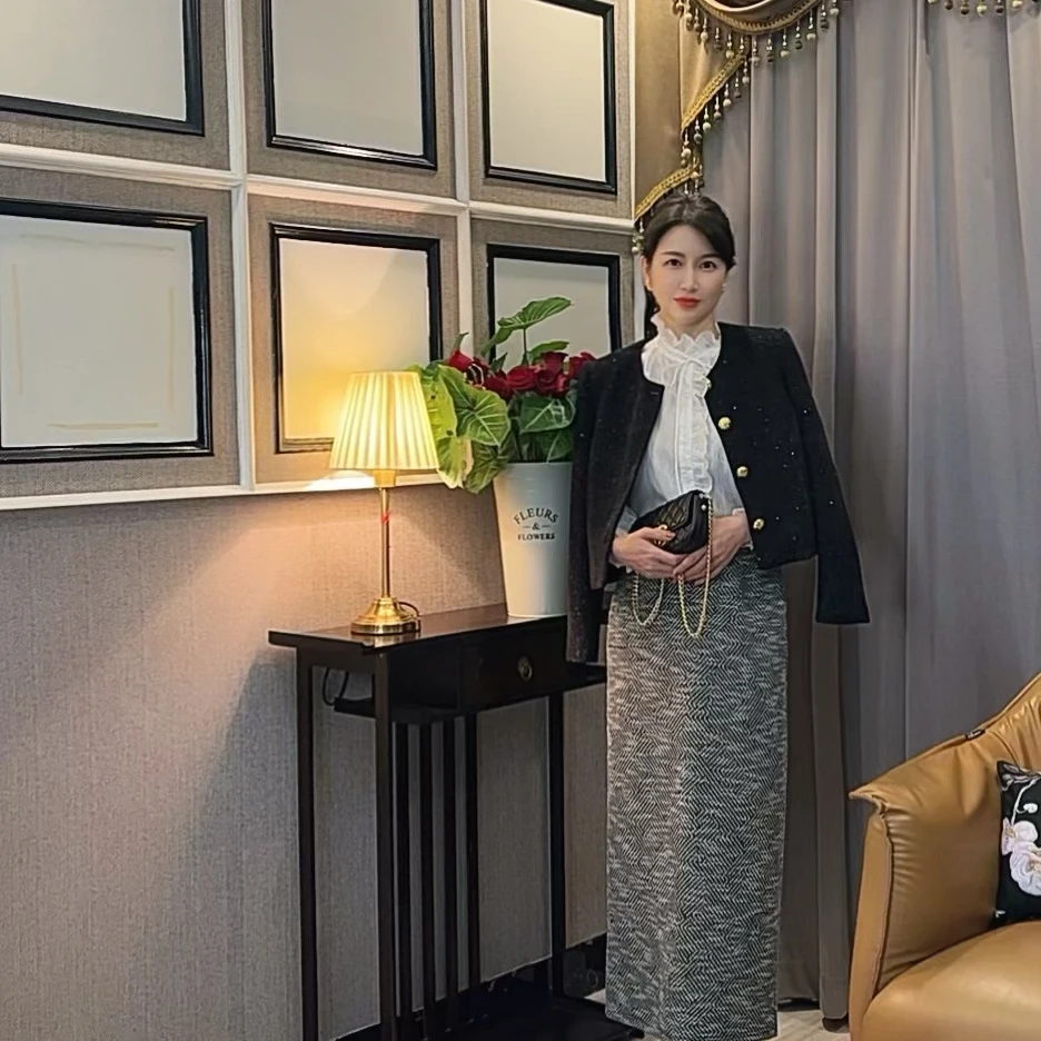 【夜空繁星】 AN276 安妮老板 高奢气质金属扣亮丝名媛短外套