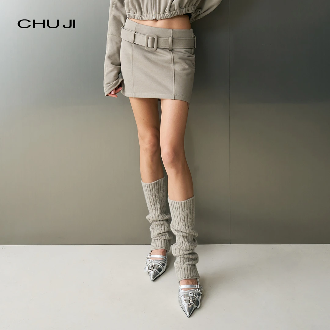 Chuji出迹 休闲慵懒风高腰短裙女 漫懒束腰裙影 包臀半裙E2M2767L