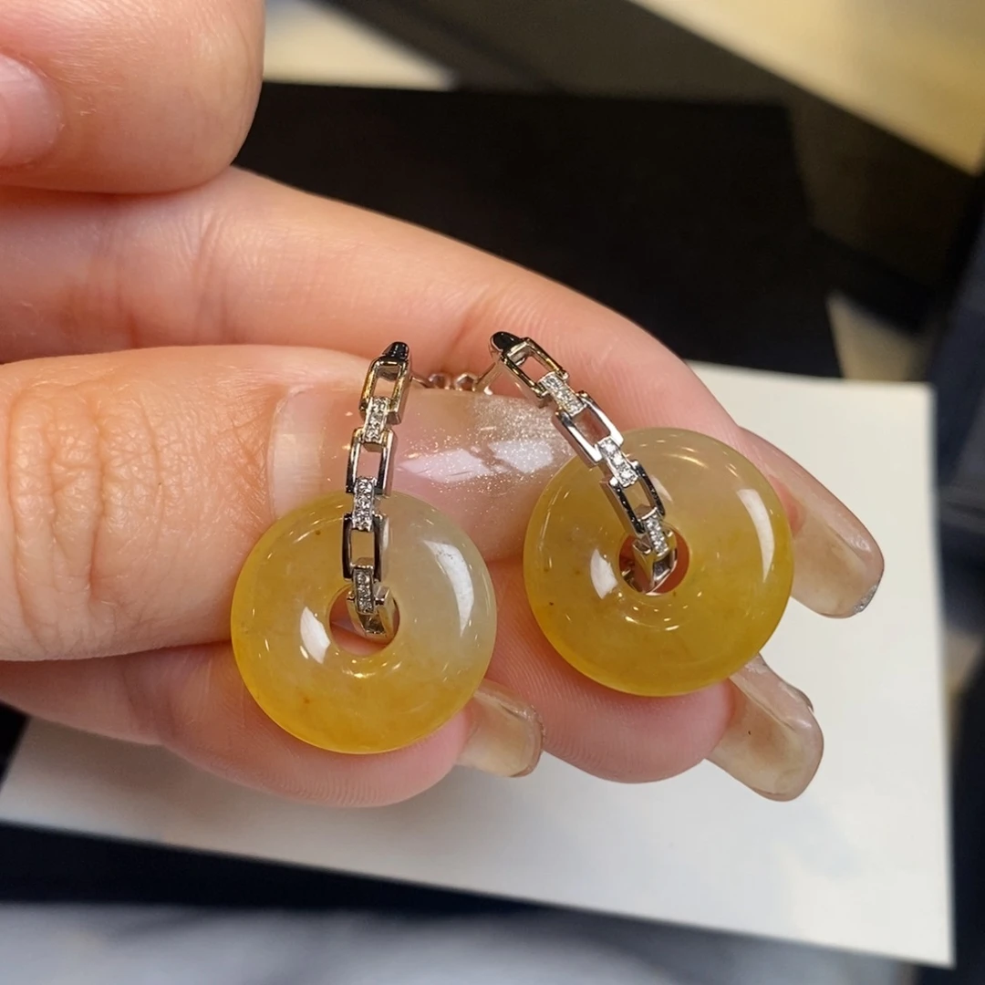 翡翠耳饰18K金镶嵌甜甜圈