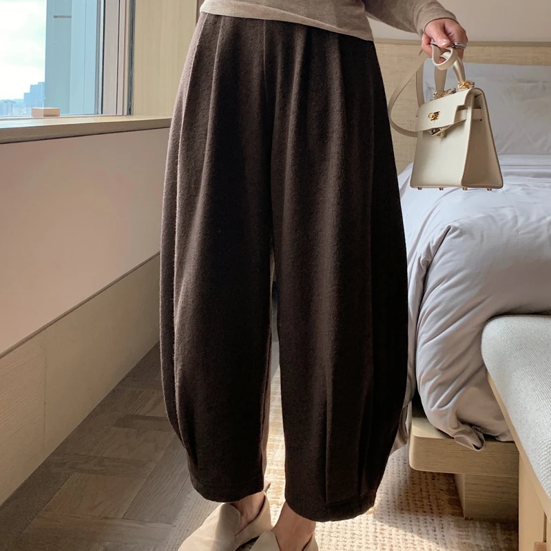 "羊毛豆乳裤"松弛感入秋~高品45肌理羊毛呢显高显瘦灯笼休闲裤!