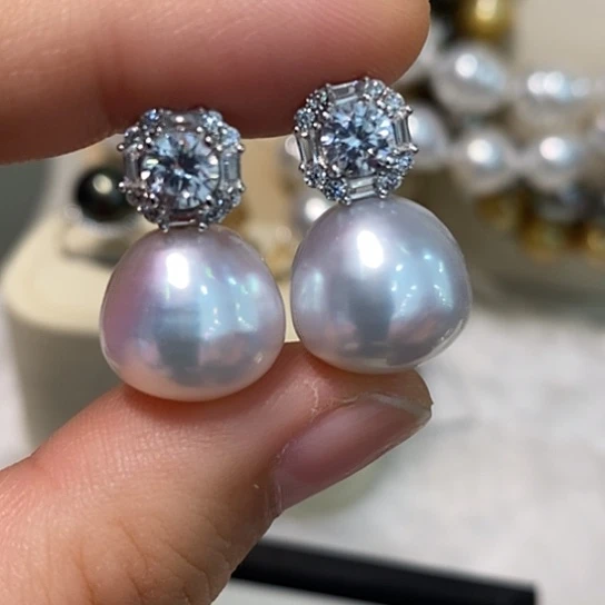 银S925镶嵌海水珍珠耳饰13.5