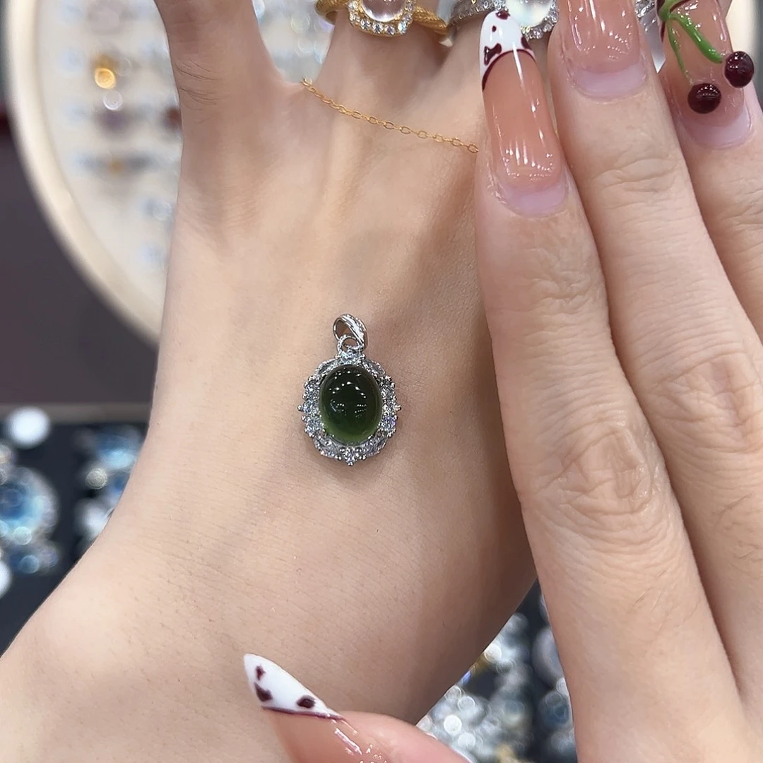 蛇纹石玉银S925镶嵌戒指@*意