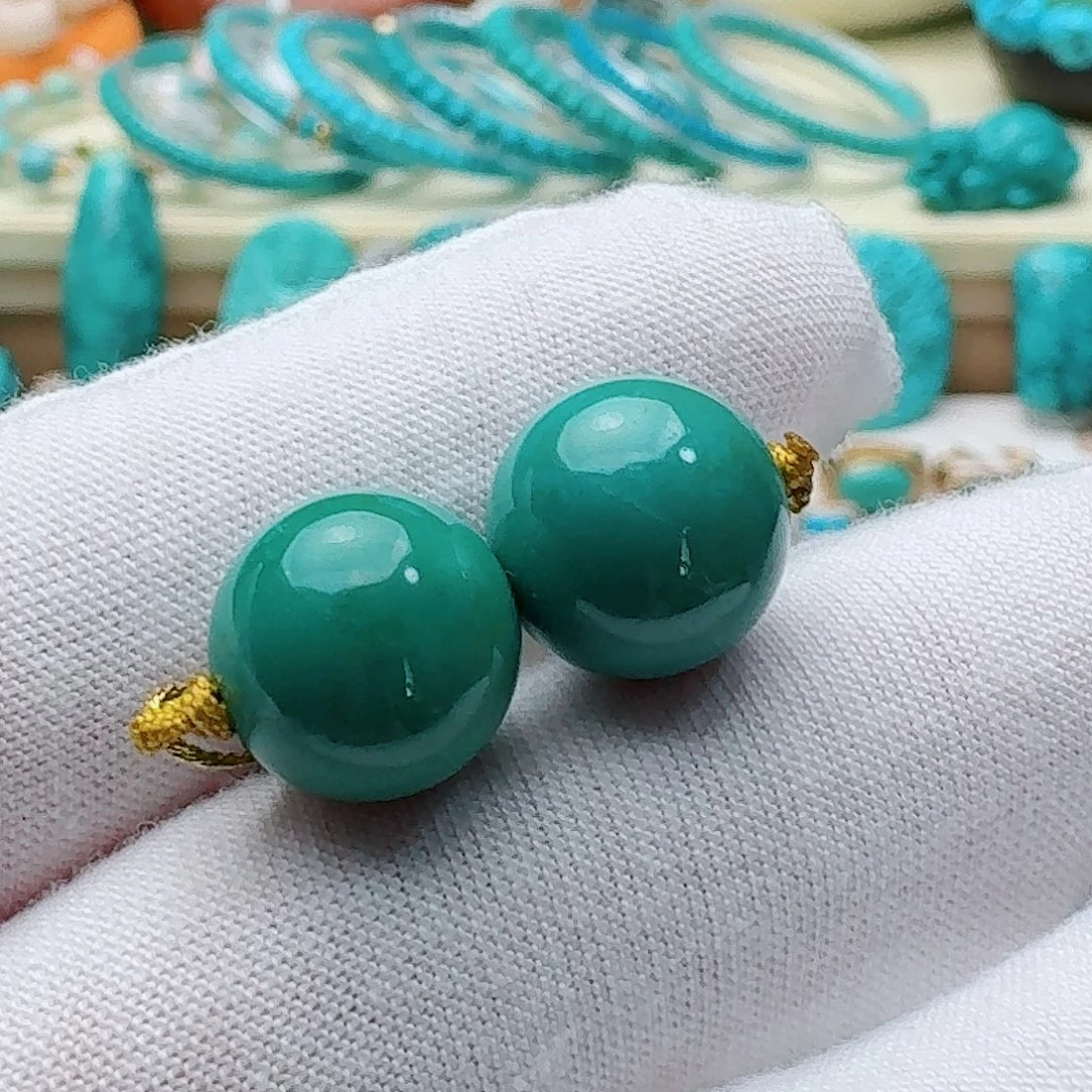 绿松石未镶嵌高瓷玉化绿圆珠腰珠12