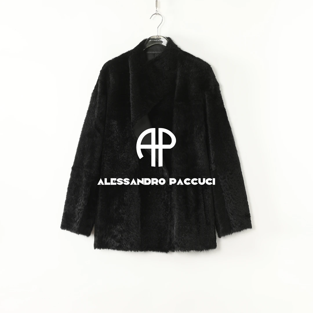 AP洛哥54045CM【黑标系列/双面穿】进口拉贡羊毛皮一体立领女装外套