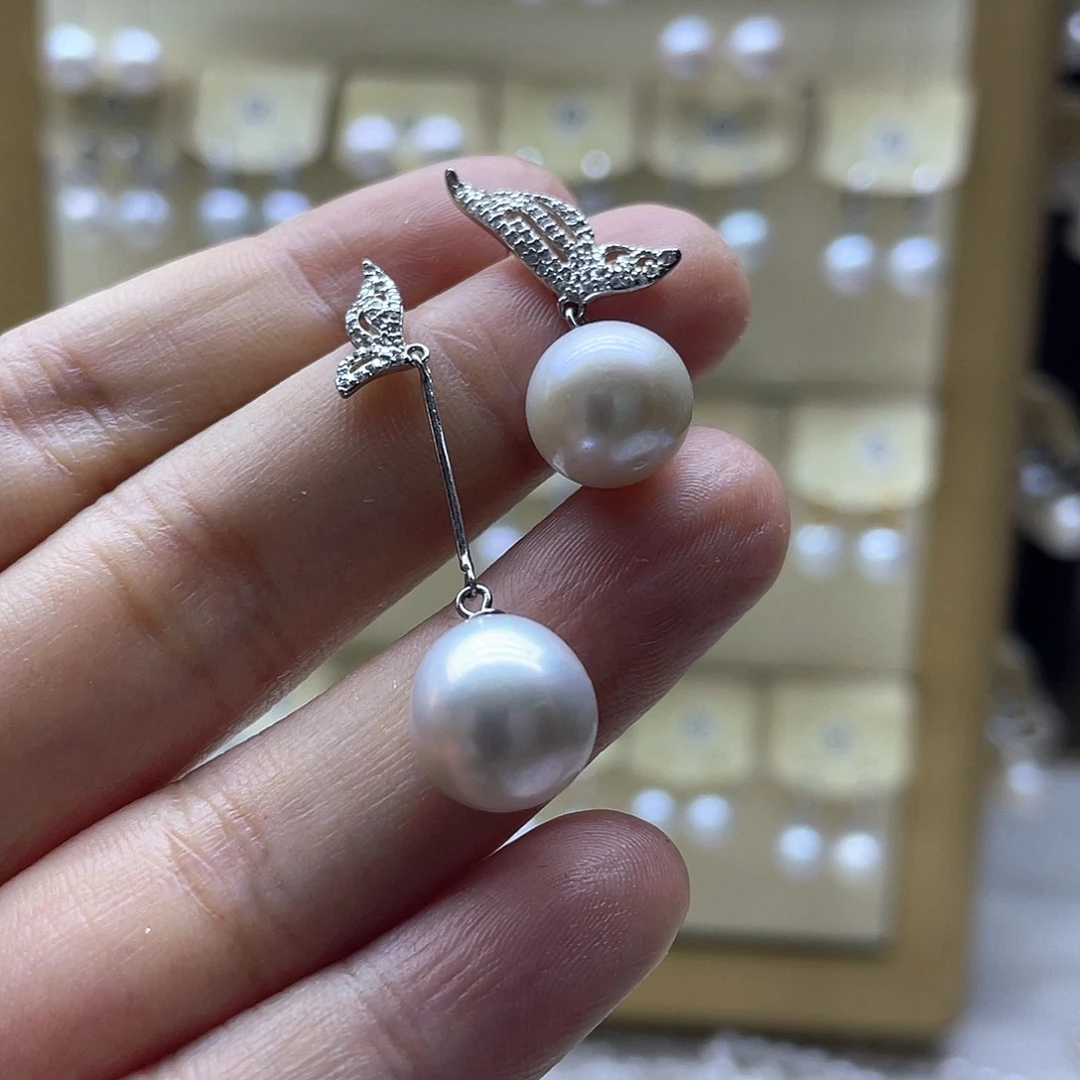 银S925镶嵌淡水珍珠耳饰