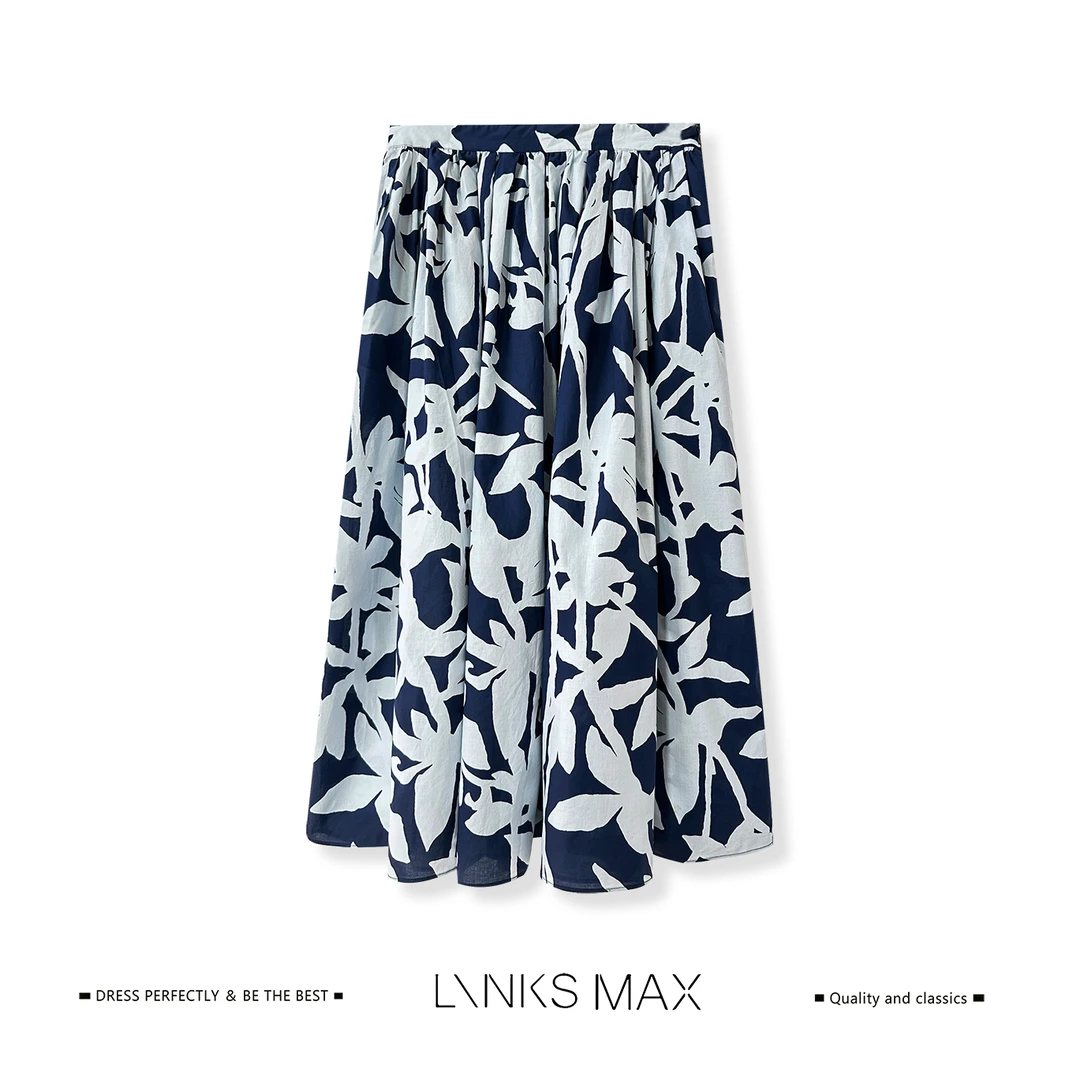 Links Max【可可专属】全棉抽象植物印花A字半身裙59539
